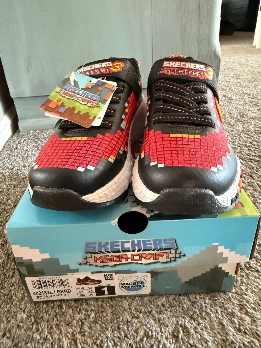 Skechers Kids Mega-Craft Red & Black Pixel-Pattern Sneakers